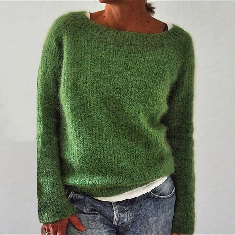 Women's Sweater Solid Color Static Version Basic Style Round Neck - StepByStepNow