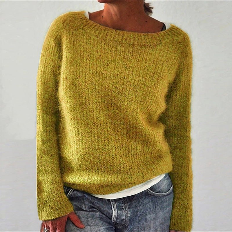 Women's Sweater Solid Color Static Version Basic Style Round Neck - StepByStepNow