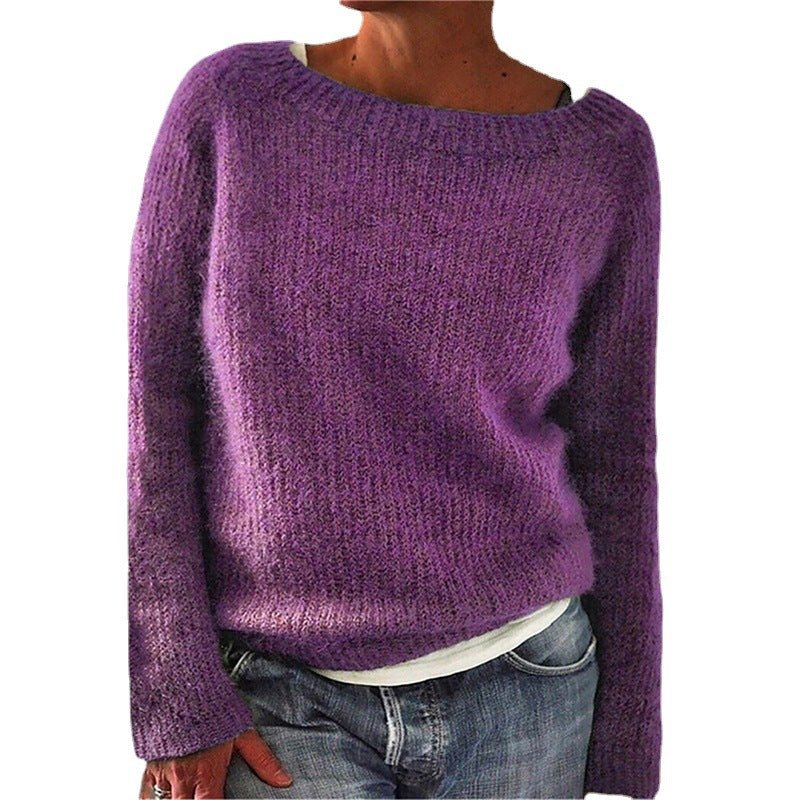 Women's Sweater Solid Color Static Version Basic Style Round Neck - StepByStepNow