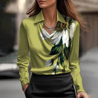 Women's Swing Collar Draped Shirts & Blouses Elegant Solid Satin Office Ladies Top Pullover Spring Long Sleeve Casual Tops - StepByStepNow