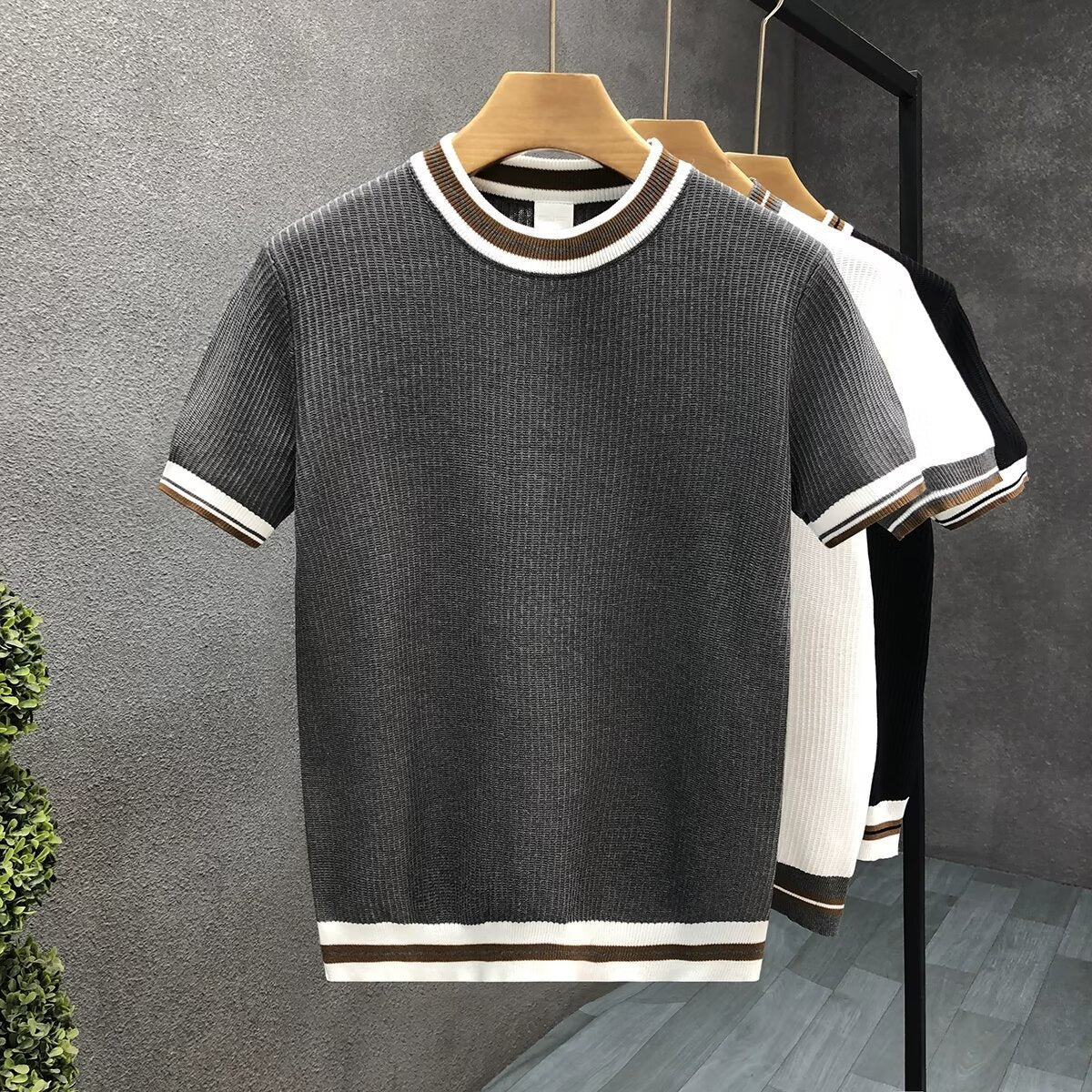 Women's Textured Jacquard Color - Block Knitted T-Shirt - StepByStepNow