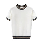 Women's Textured Jacquard Color - Block Knitted T-Shirt - StepByStepNow