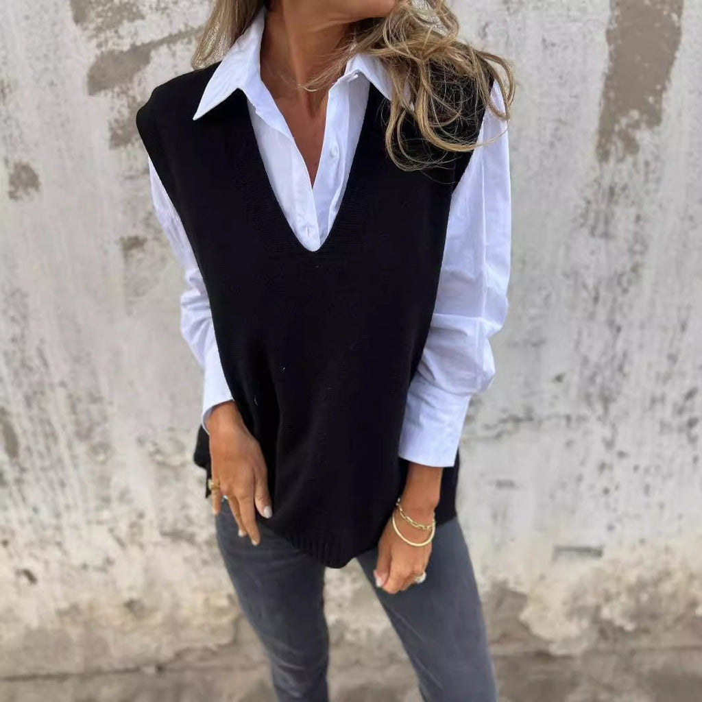 Women's V - neck Knitted Sweater Vest - StepByStepNow