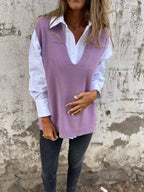 Women's V - neck Knitted Sweater Vest - StepByStepNow