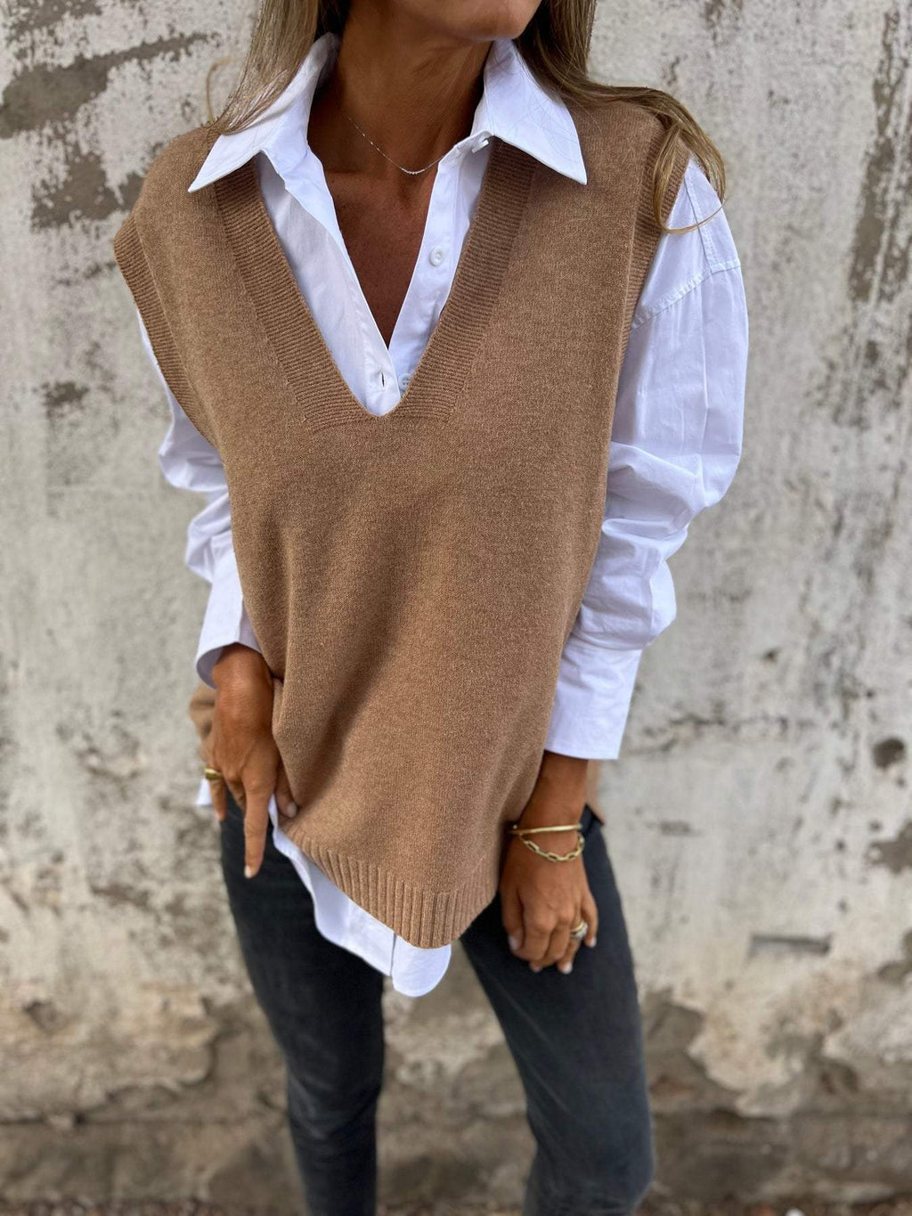 Women's V - neck Knitted Sweater Vest - StepByStepNow