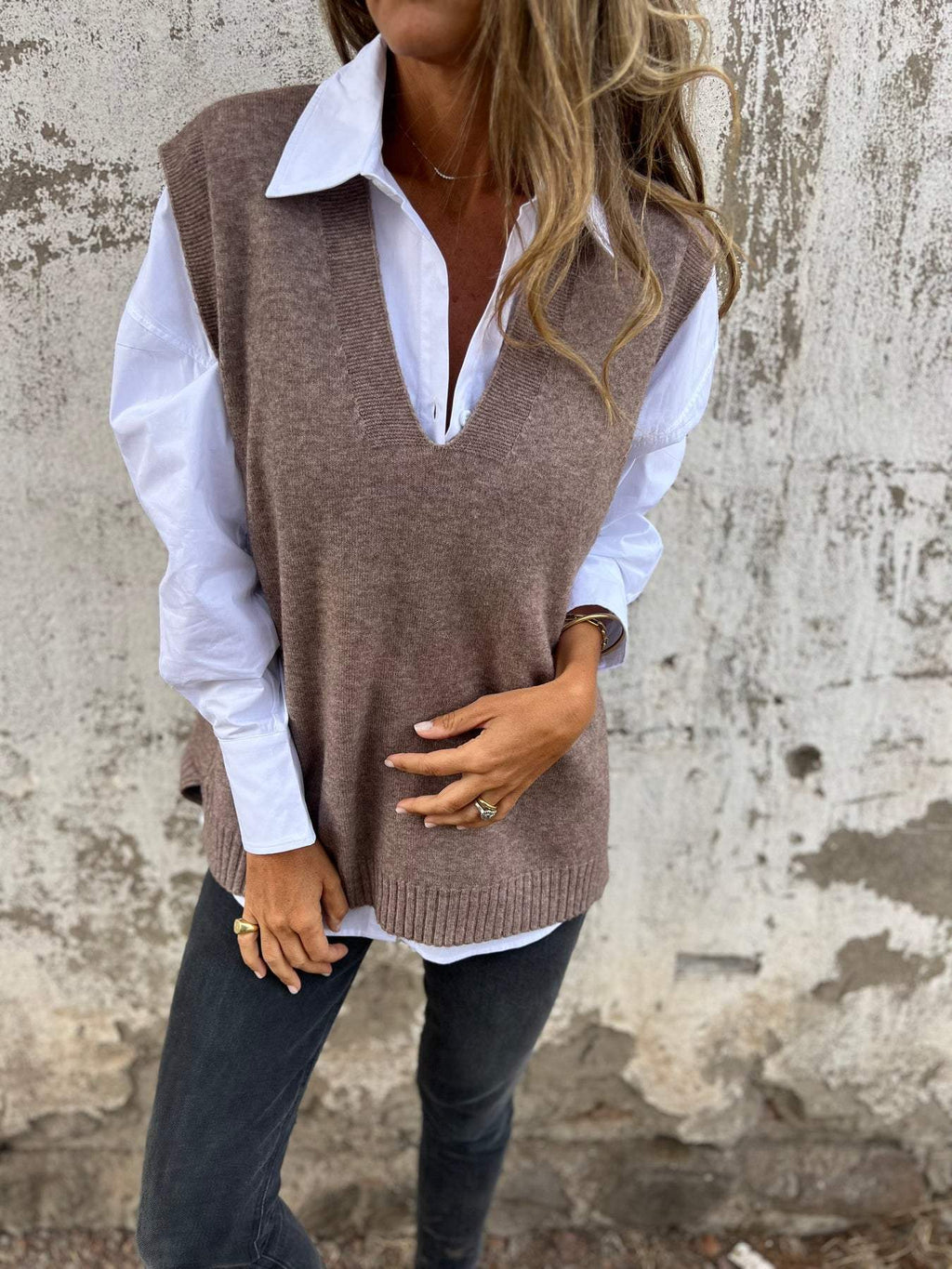 Women's V - neck Knitted Sweater Vest - StepByStepNow