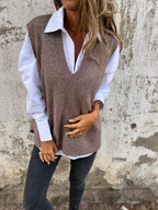 Women's V - neck Knitted Sweater Vest - StepByStepNow