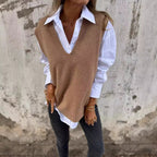 Women's V - neck Knitted Sweater Vest - StepByStepNow
