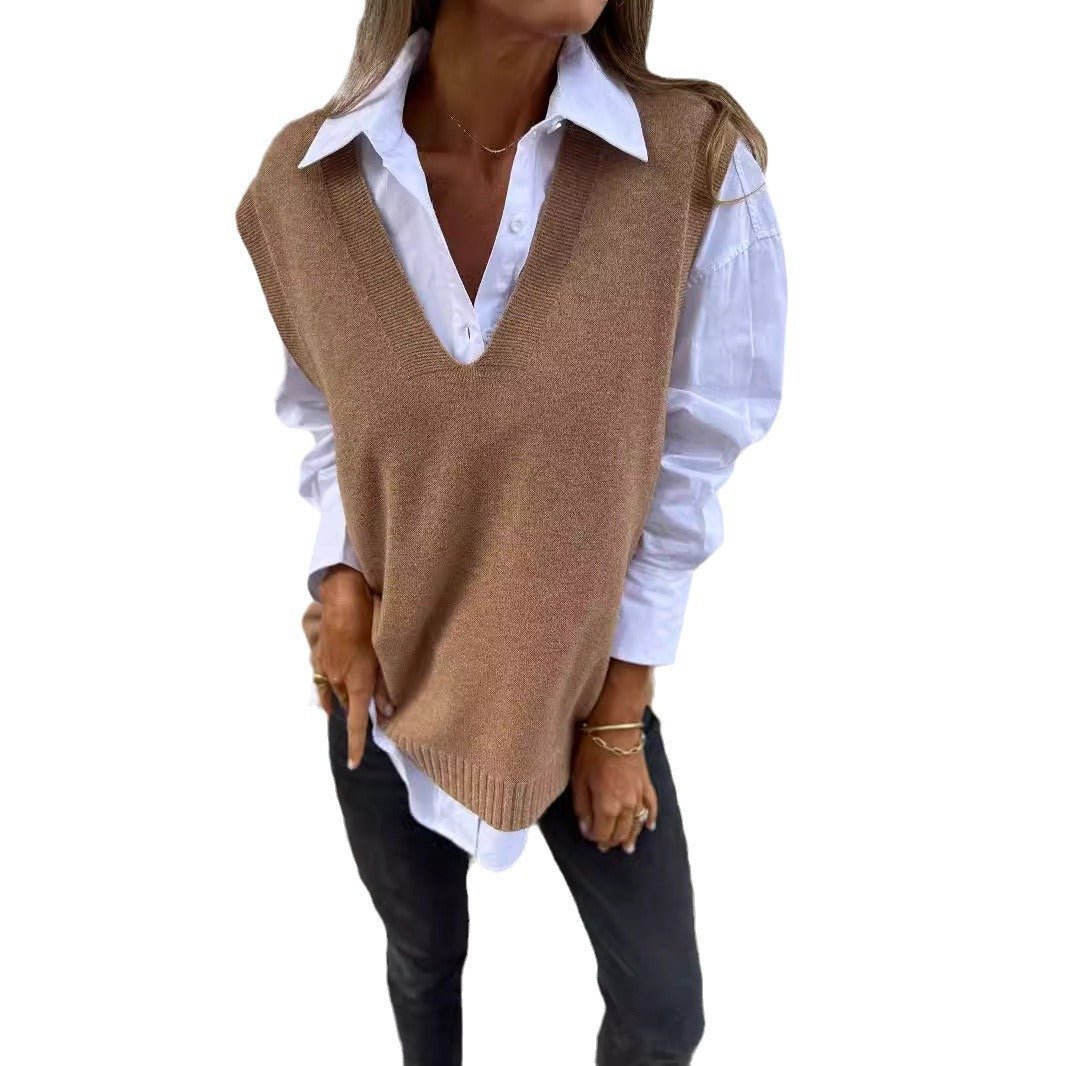 Women's V - neck Knitted Sweater Vest - StepByStepNow