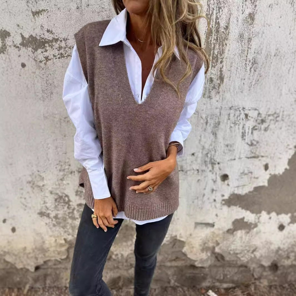 Women's V - neck Knitted Sweater Vest - StepByStepNow