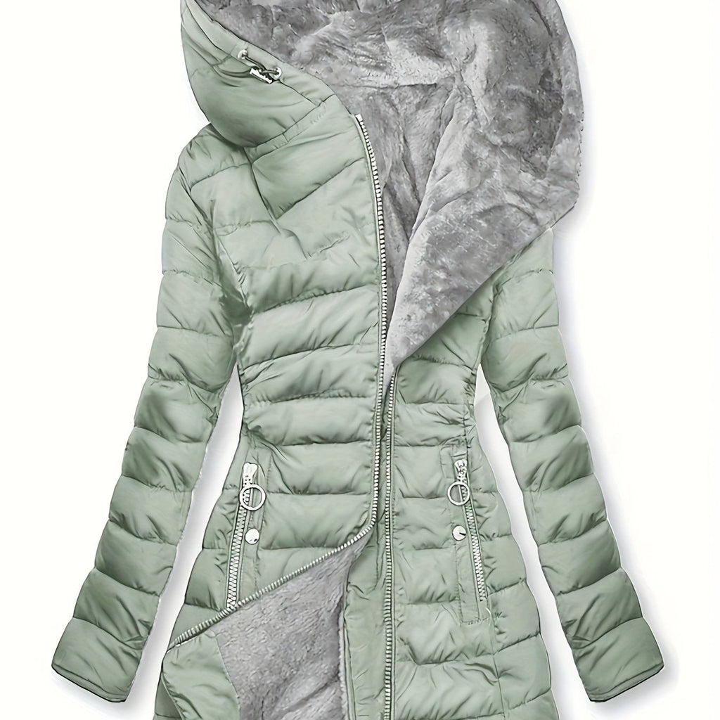 Women's Winter Fleece - Lined Hooded Jacket - Mid - Length Relaxed Fit Coat with Zipper Front - StepByStepNow