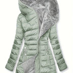 Women's Winter Fleece - Lined Hooded Jacket - Mid - Length Relaxed Fit Coat with Zipper Front - StepByStepNow