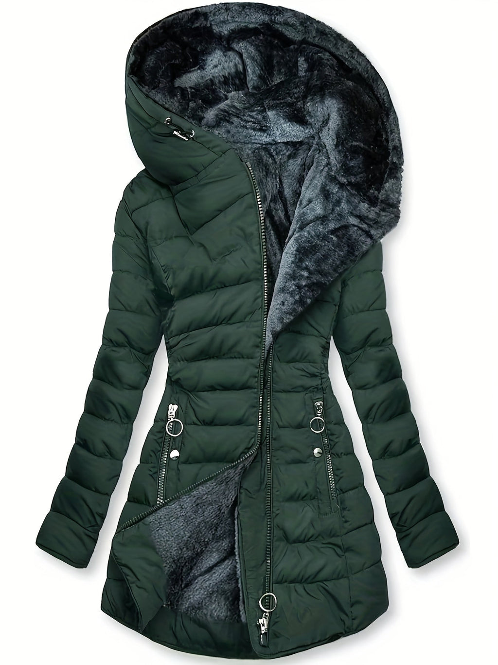Women's Winter Fleece - Lined Hooded Jacket - Mid - Length Relaxed Fit Coat with Zipper Front - StepByStepNow