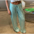 Women's Y2K Sequined Straight Pants - High Waist Wide Leg - StepByStepNow