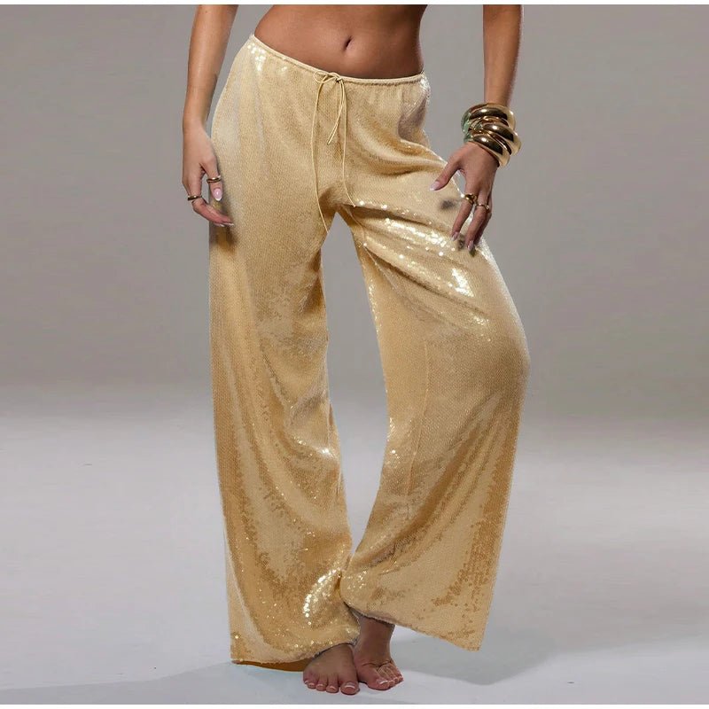 Women's Y2K Sequined Straight Pants - High Waist Wide Leg - StepByStepNow