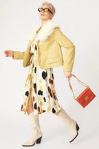 Yellow Faux Leather Jacket With Faux Shearling Collar - StepByStep