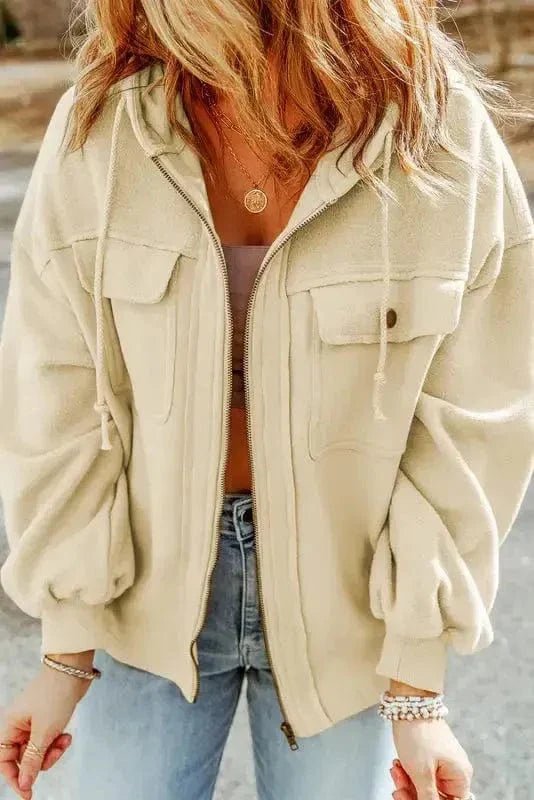 Zip - Up Hooded Jacket With Flap Pockets - StepByStep
