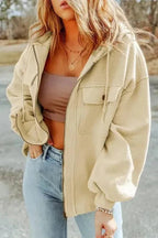 Zip - Up Hooded Jacket With Flap Pockets - StepByStep